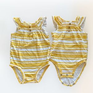 Carters Girl Onesies , Yellow Stripe - Twin Set